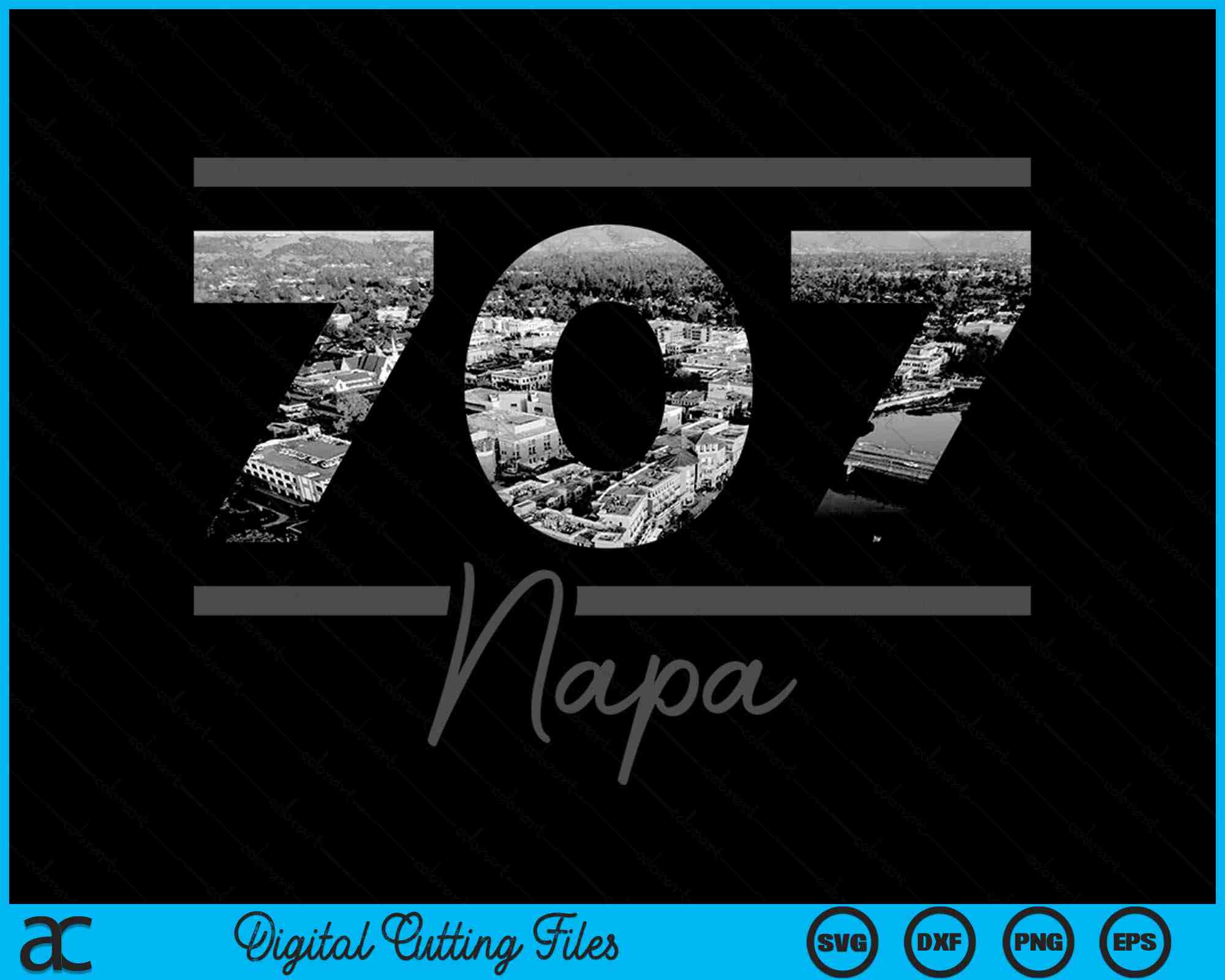 Area Code 707 Napa 707 Area Code Skyline California Vintage SVG PNG Cutting Files ...