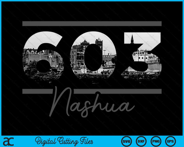 Nashua 603 Netnummer Skyline New Hampshire Vintage SVG PNG digitale snijbestanden