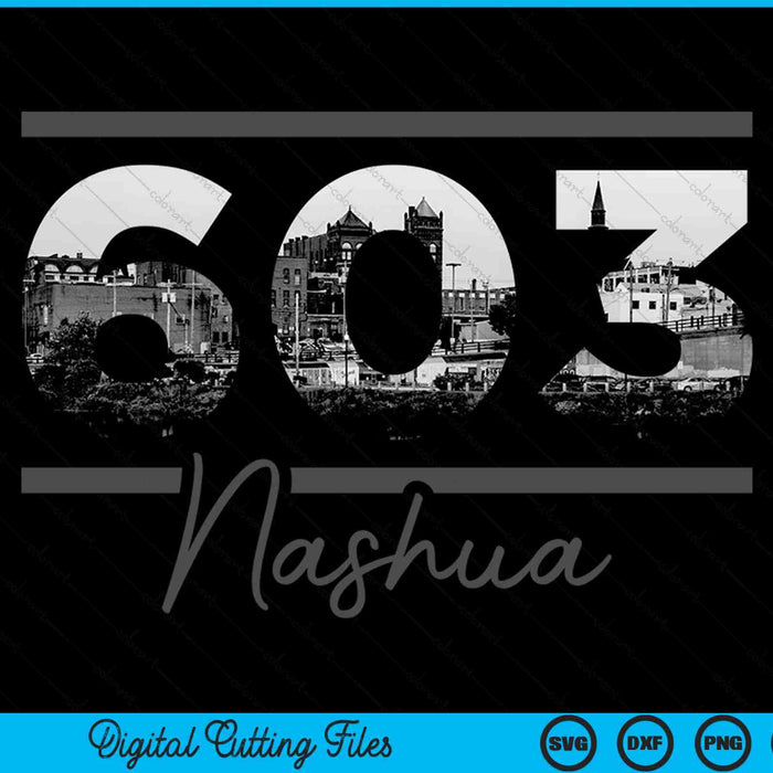 Nashua 603 area code skyline New Hampshire vintage SVG PNG cut file for Cricut