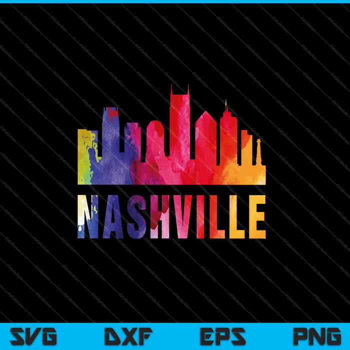 Nashville Watercolor Skyline Home State Souvenir SVG PNG Cutting Printable Files