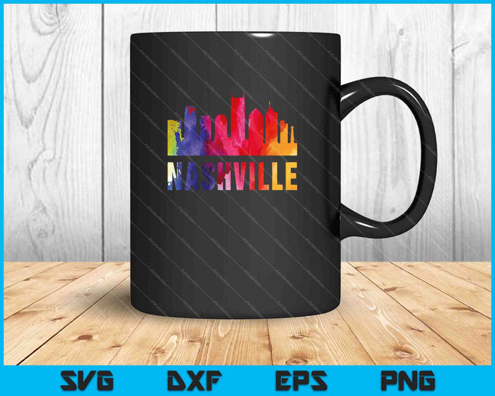 Nashville Watercolor Skyline Home State Souvenir SVG PNG Cutting Printable Files