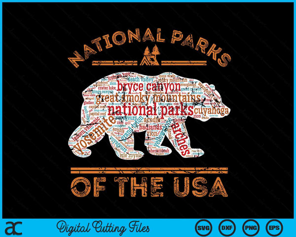 Nationale parken dragen wandelen reizen kamperen buiten retro USA SVG PNG digitale snijbestanden