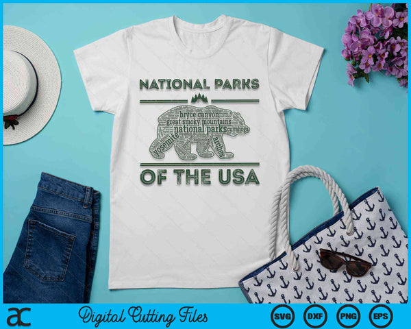 National Parks Of The USA Bear Hiking Travel Camping Outdoors Retro SVG PNG Digital Cutting Files