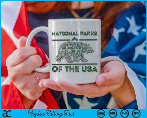 National Parks Of The USA Bear Hiking Travel Camping Outdoors Retro SVG PNG Digital Cutting Files - on a t-shirt