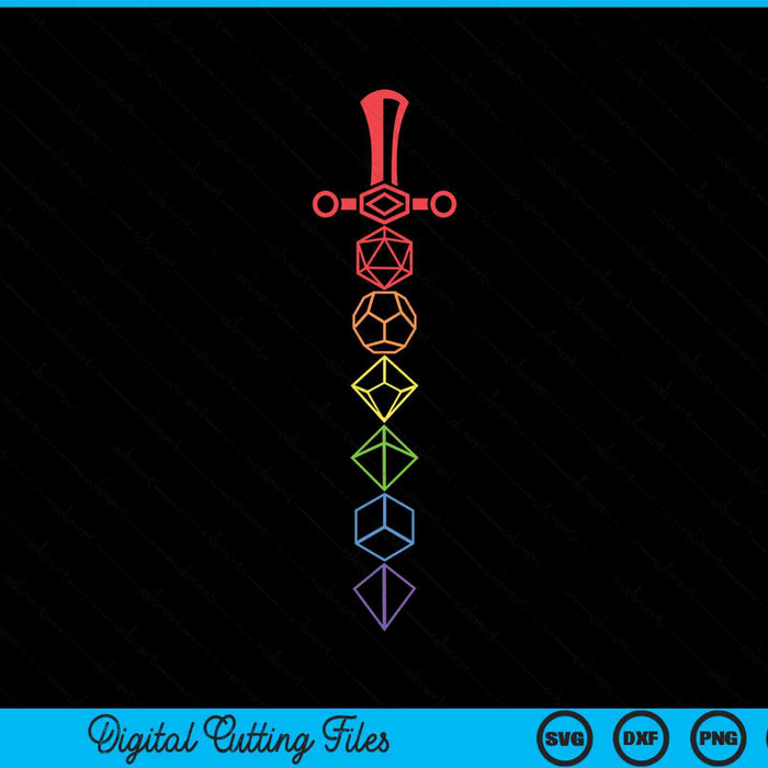 Nerdy Dice Set Collector Sword LGBT Pride D20 SVG PNG Digital Cutting Files