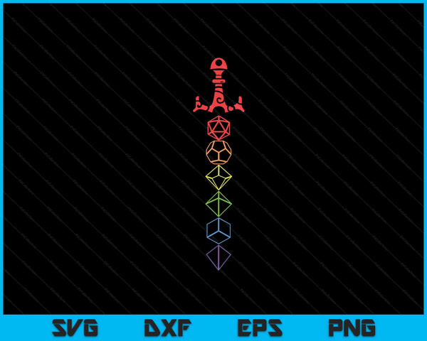 Nerdy Dice Set Collector Sword LGBT Pride D20 SVG PNG Digital Cutting Files
