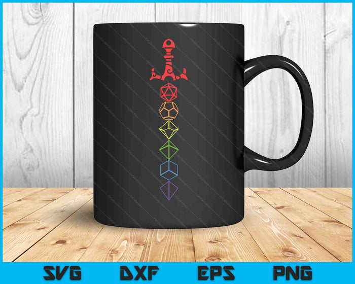 Nerdy Dice Set Collector Sword LGBT Pride D20 SVG PNG Digital Cutting Files