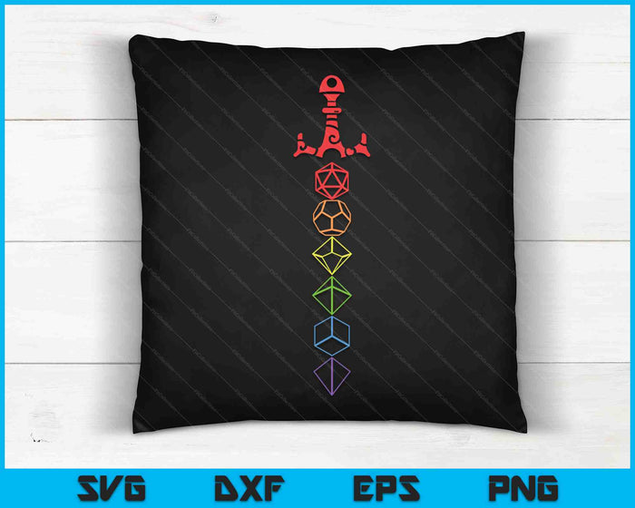 Nerdy Dice Set Collector Sword LGBT Pride D20 SVG PNG Digital Cutting Files