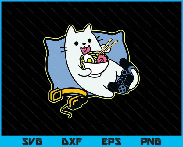 Nerdy ramen eating gamer cat game paused SVG cut file