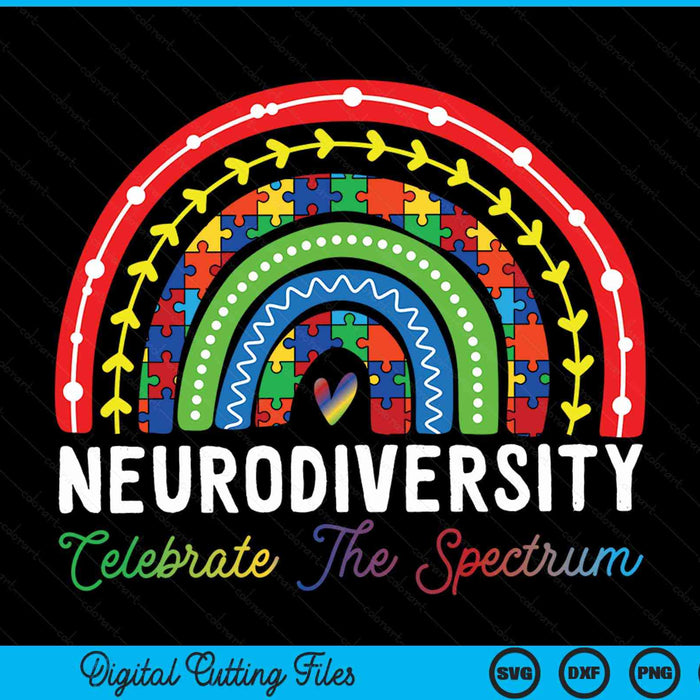 Neurodiversity celebrate the autism spectrum ASD ADHD rainbow boho SVG cut file