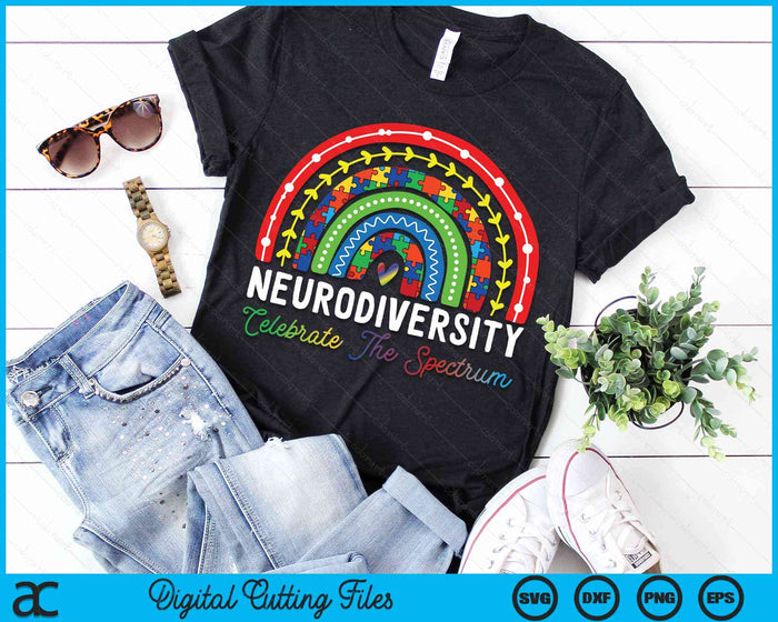 Neurodiversity Celebrate The Autism Spectrum ASD ADHD Rainbow Boho SVG PNG Digital Cutting Files