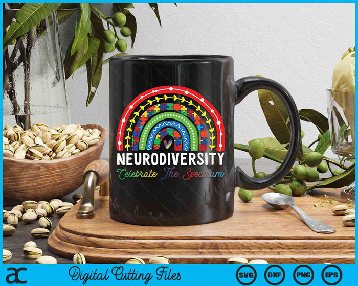 Neurodiversity Celebrate The Autism Spectrum ASD ADHD Rainbow Boho SVG PNG Digital Cutting Files