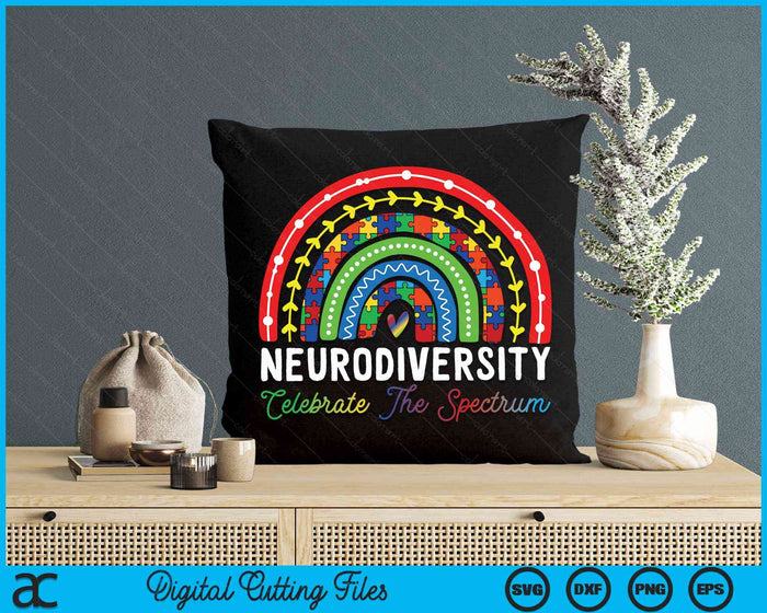 Neurodiversity Celebrate The Autism Spectrum ASD ADHD Rainbow Boho SVG PNG Digital Cutting Files