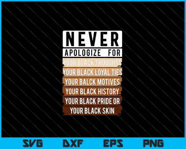 Never Apologize Black History Month BLM Melanin SVG PNG Cutting Printable Files