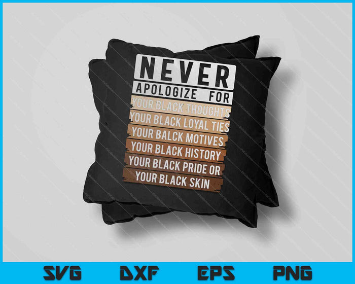 Never Apologize Black History Month BLM Melanin SVG PNG Cutting Printable Files