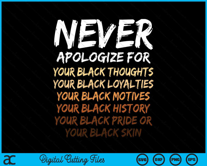 Never Apologize For Being Black Black History Month SVG PNG Digital Cutting Files