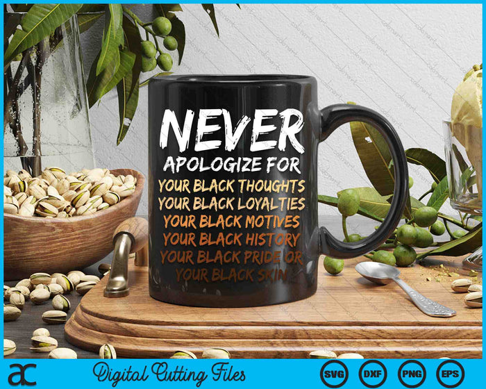 Never Apologize For Being Black Black History Month SVG PNG Digital Cutting Files