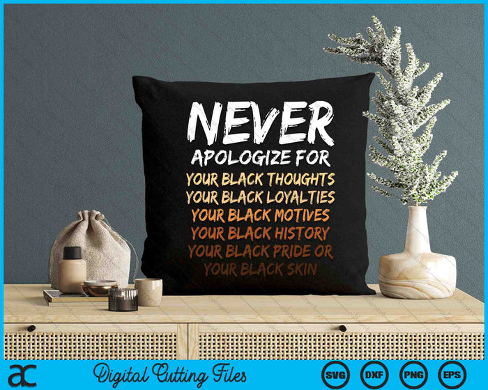 Never Apologize For Being Black Black History Month SVG PNG Digital Cutting Files