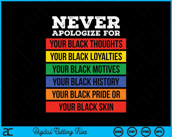 Never Apologize For Your Blackness Black History Month SVG PNG Digital Cutting Files