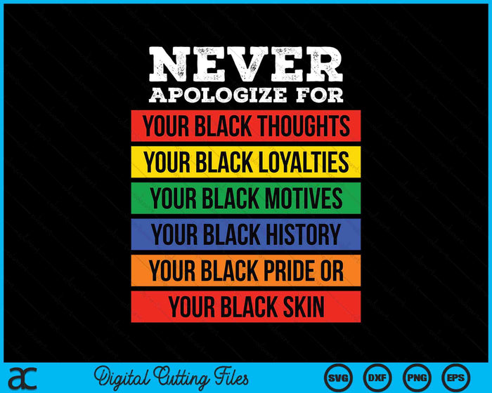 Never Apologize For Your Blackness Black History Month SVG PNG Digital Cutting Files