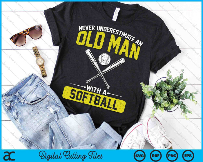 Never Underestimate An Old Man With A Softball Men SVG PNG Digital Printable Files