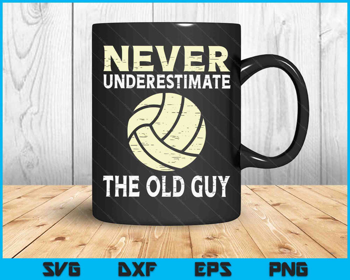 Onderschat nooit de oude man volleybalcoach SVG PNG digitale snijbestanden