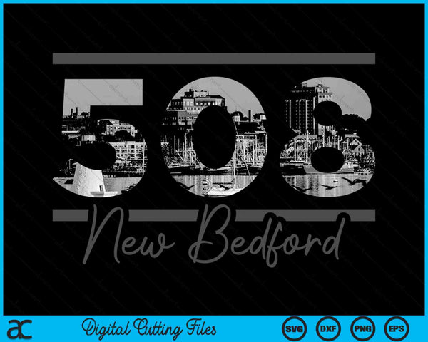 New Bedford 508 Area Code Skyline Massachusetts Vintage SVG PNG Digital Cutting Files