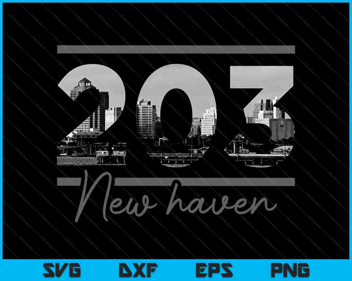 New Haven 203 Netnummer Skyline Connecticut Vintage SVG PNG Snijden afdrukbare bestanden