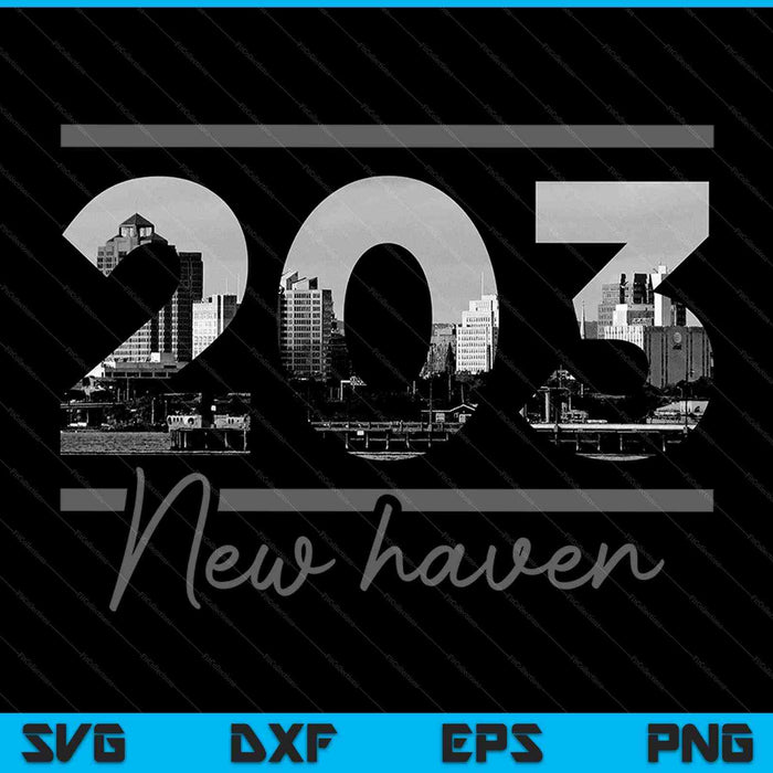 New Haven 203 Netnummer Skyline Connecticut Vintage SVG PNG Snijden afdrukbare bestanden