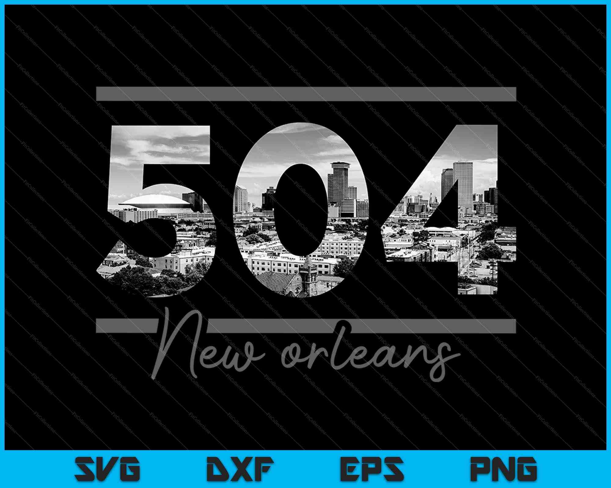 New Orleans 504 Area Code Skyline Louisiana Vintage SVG PNG ...