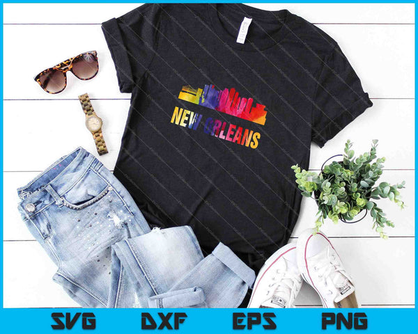 New Orleans Watercolor Skyline Home State Souvenir Gift SVG PNG Cutting Printable Files - on a t-shirt