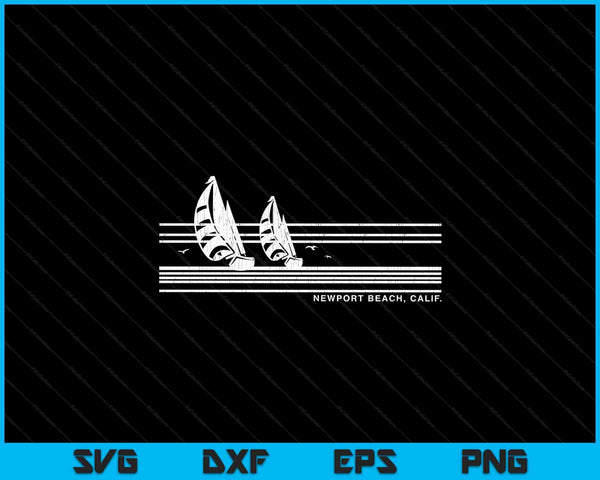 Newport Beach CA Vintage Sailing 70s Nautical Sailboat SVG PNG Digital Cutting Files