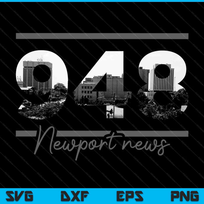 Newport News 948 Netnummer Skyline Virginia Vintage SVG PNG Snijden afdrukbare bestanden