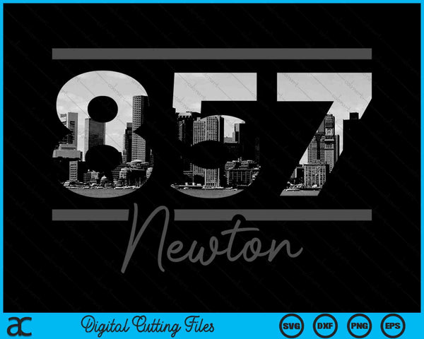Newton 857Area Code Skyline Massachusetts Vintage SVG PNG Digital Cutting Files