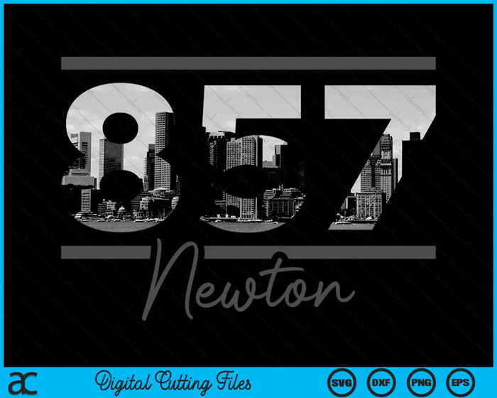 Newton 857Area Code Skyline Massachusetts Vintage SVG PNG digitale snijbestanden