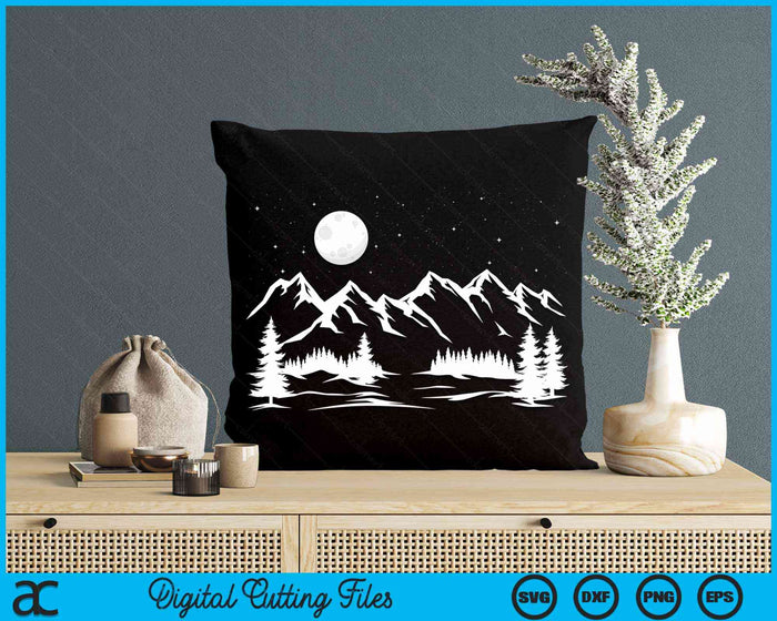 Night Outdoor Nature Trees Mountains Forest Moon Hiking SVG PNG Digital Cutting Files