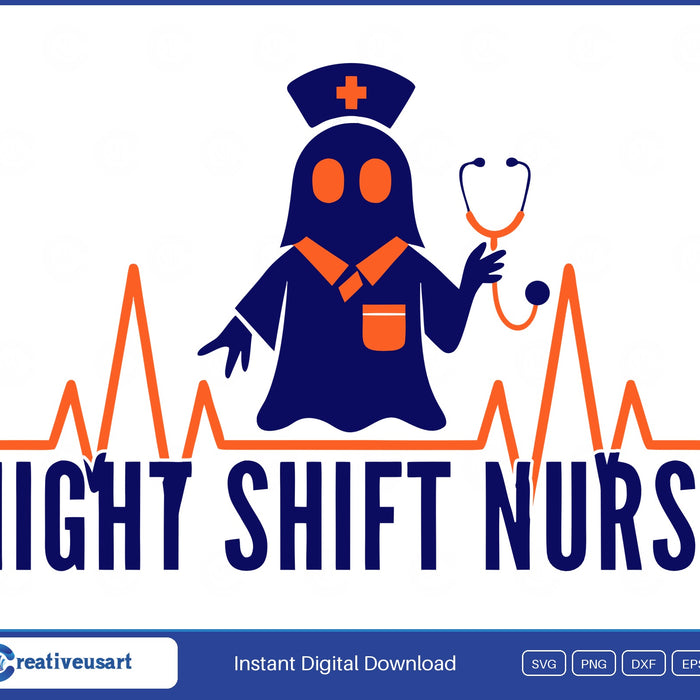 Night Shift Nurse Ghost Heartbeat Halloween SVG - Night Shift Nurse ghost design
