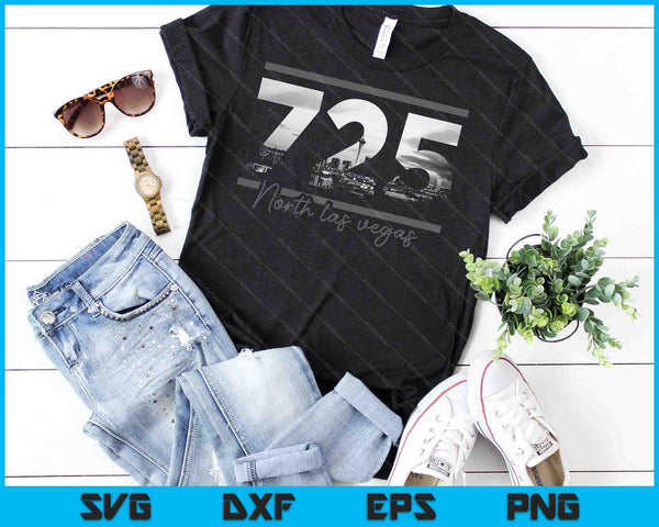 North Las Vegas 725 Area Code Skyline Nevada Vintage SVG PNG Cutting Printable Files - on a t-shirt