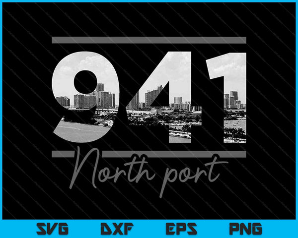 North Port 941 Netnummer Skyline Florida Vintage SVG PNG Snijden afdrukbare bestanden