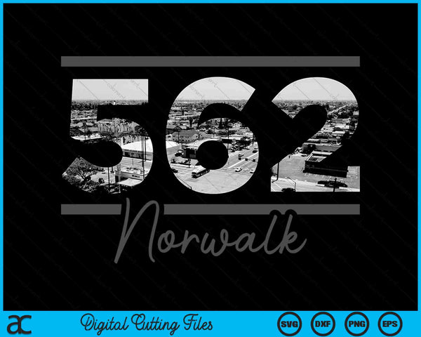 Norwalk 562 Netnummer Skyline Californië Vintage SVG PNG digitale snijbestanden