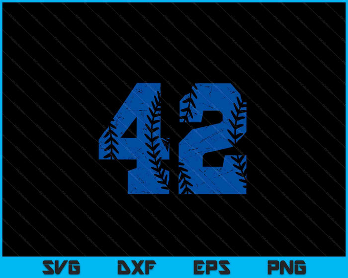 Number #42 Baseball Blue Vintage Number SVG PNG Digital Printable Files