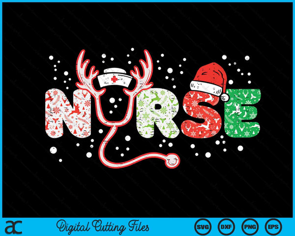 Nurse Christmas stethoscope nurses Xmas scrub top SVG cut file