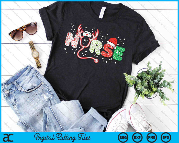 Nurse Christmas Stethoscope Nurses Xmas Scrub Top SVG PNG Digital Printable Files