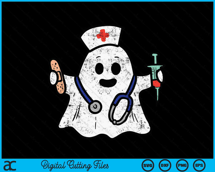 Verpleegster Ghost Scrub Halloween kostuum voor verpleegkundigen SVG PNG digitale snijbestanden