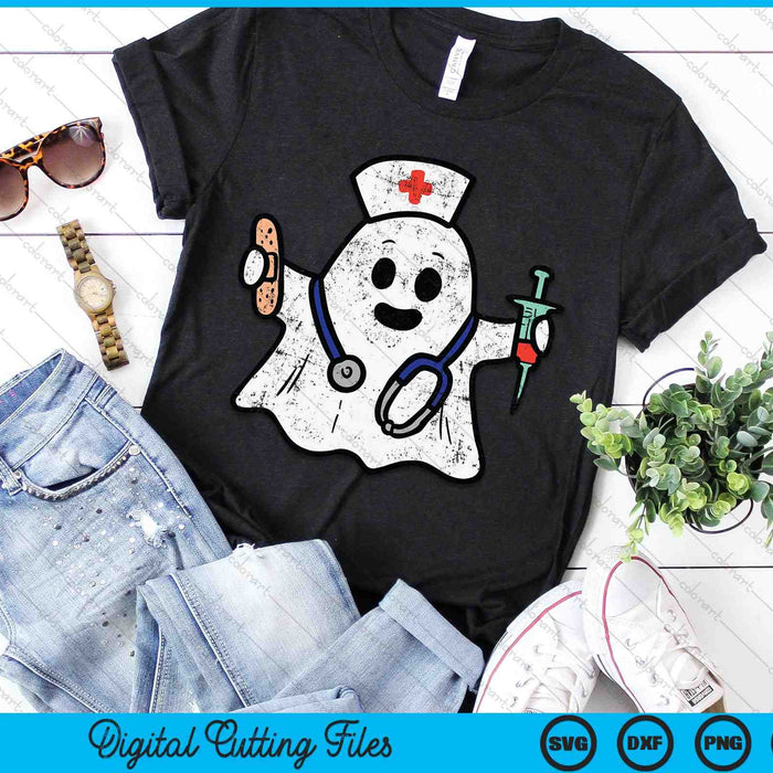 Verpleegster Ghost Scrub Halloween kostuum voor verpleegkundigen SVG PNG digitale snijbestanden