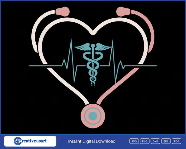Nurse Stethoscope Heart, a stethoscope shaped into a heart around a caduceus symbol SVG design on a white background