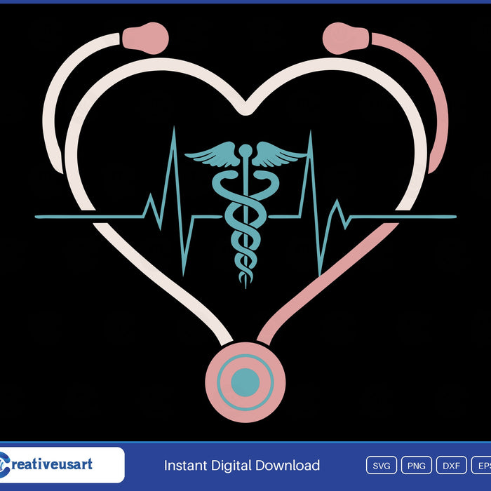 Nurse Stethoscope Heart, a stethoscope shaped into a heart around a caduceus symbol SVG design on a white background