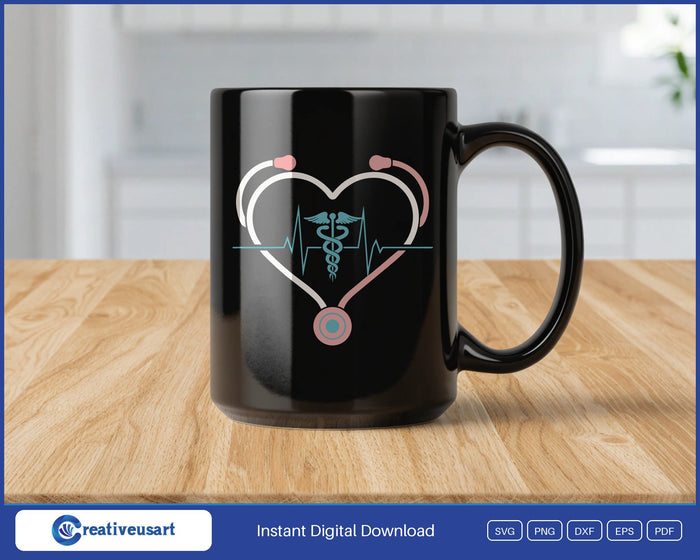 Nurse Stethoscope Heart with a caduceus at its center SVG design on a white coffee mug
