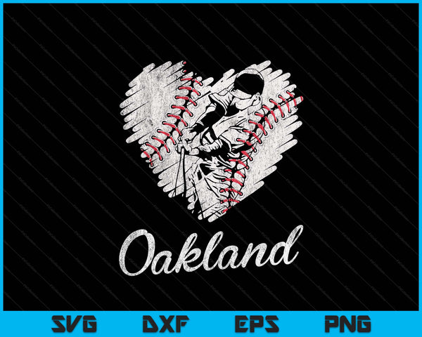 Oakland Baseball Heart Distressed Vintage Baseball Fans SVG PNG Digital Printable Files