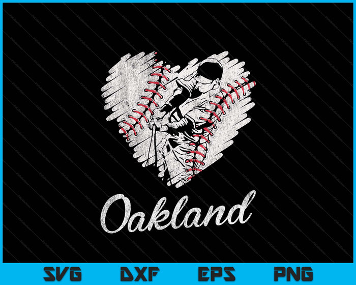 Oakland Baseball Heart Distressed Vintage Baseball Fans SVG PNG Digital Printable Files